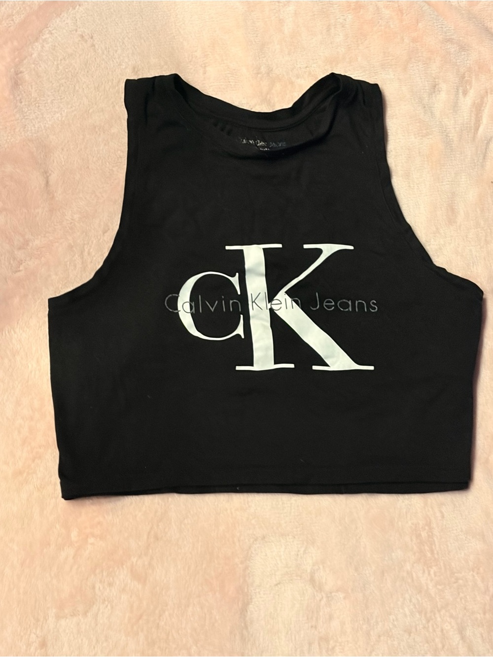 Calvin Klein Jeans Black Crop Tank with White CK Logo